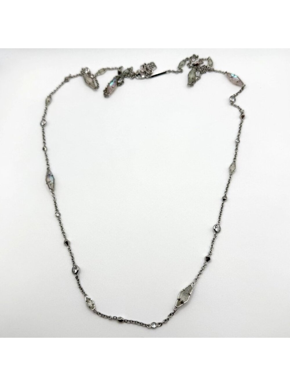 Kendra Scott Silver Tone Long Necklace With Iridescent Crystal Accents